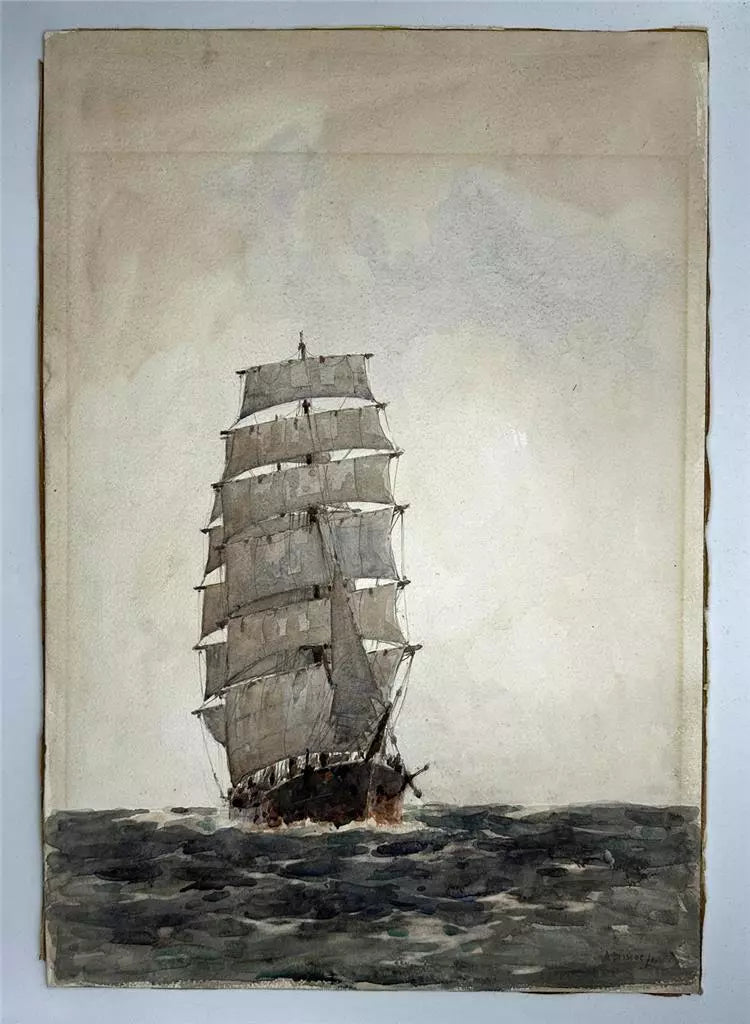 Arthur Briscoe (1873-1943) Watercolour Painting - Baltic Timber Ship - Seascape