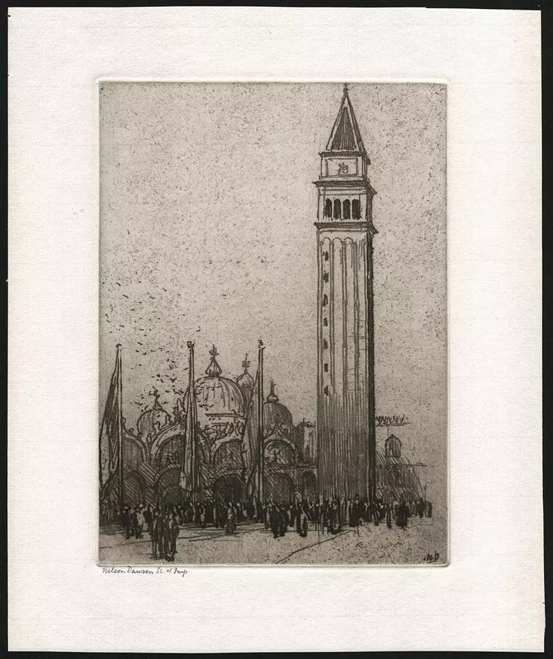 Nelson Ethelred Dawson (1859-1941) Pencil Signed Etching - St. Marks Campanile, Venice, Italy