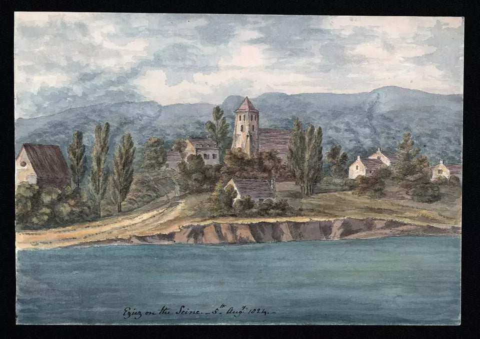 Elizabeth Campbell (1783-1861) Watercolour Painting - Aizier France - 1824