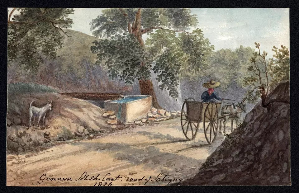 Elizabeth Campbell (1783-1861) Watercolour Painting - Geneva, milk cart, road of Satigny, Switzerland