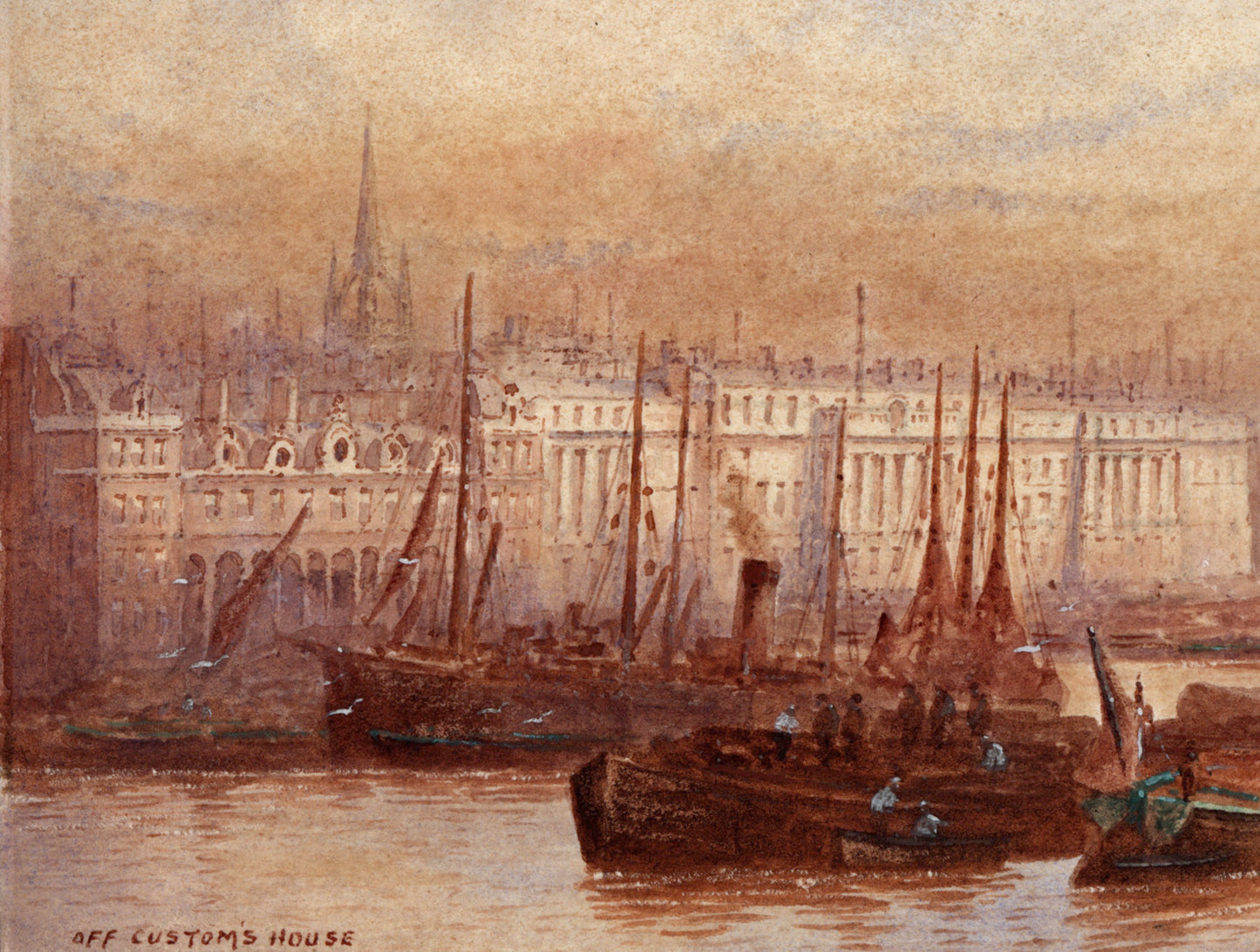 Frederick Edward Joseph Goff (1855-1931) Watercolour Painting - Off Custom House London - River Thames