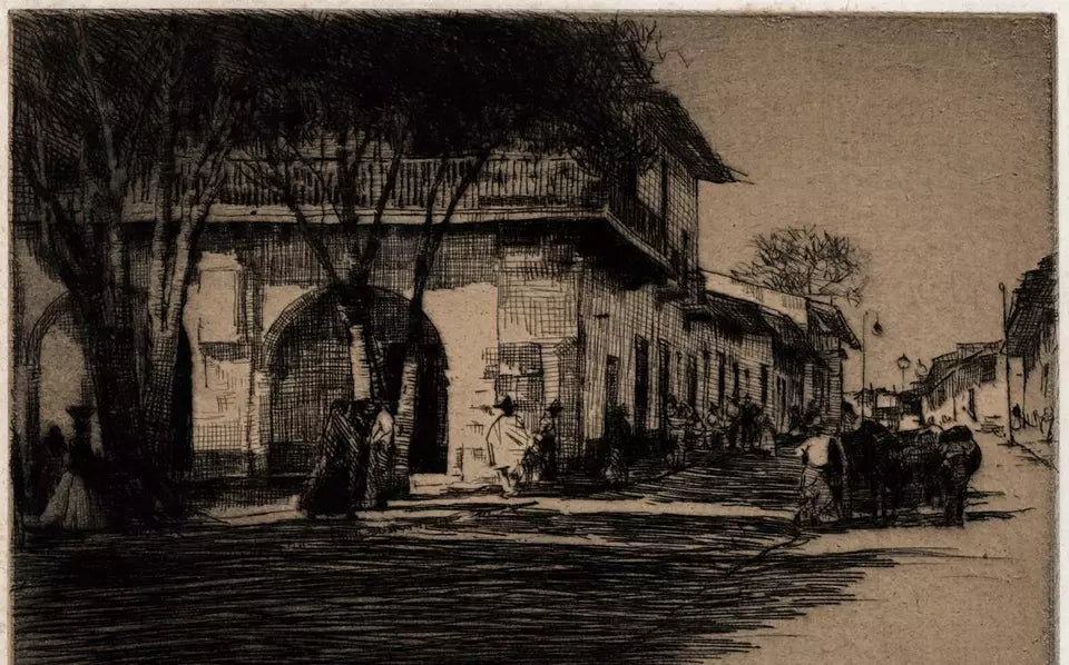 Mortimer Luddington Menpes - Signed Etching - Mexico, Street Scene With Shade - 2
