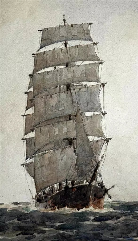 Arthur Briscoe (1873-1943) Watercolour Painting - Baltic Timber Ship - Seascape