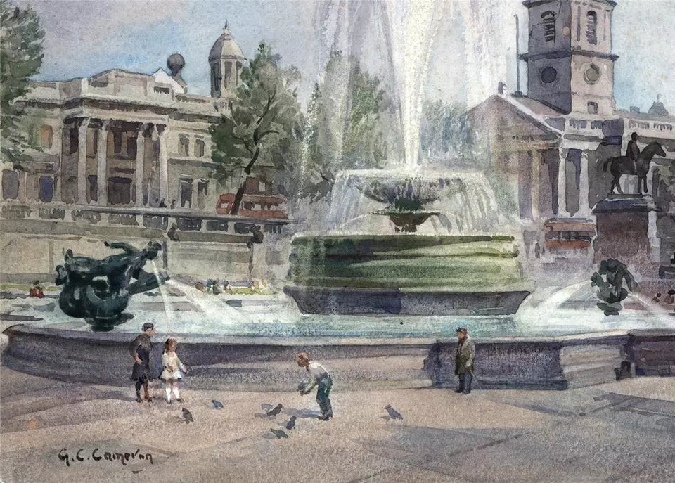 George C. Cameron - Watercolour Painting - Trafalgar Square London - 20th Century
