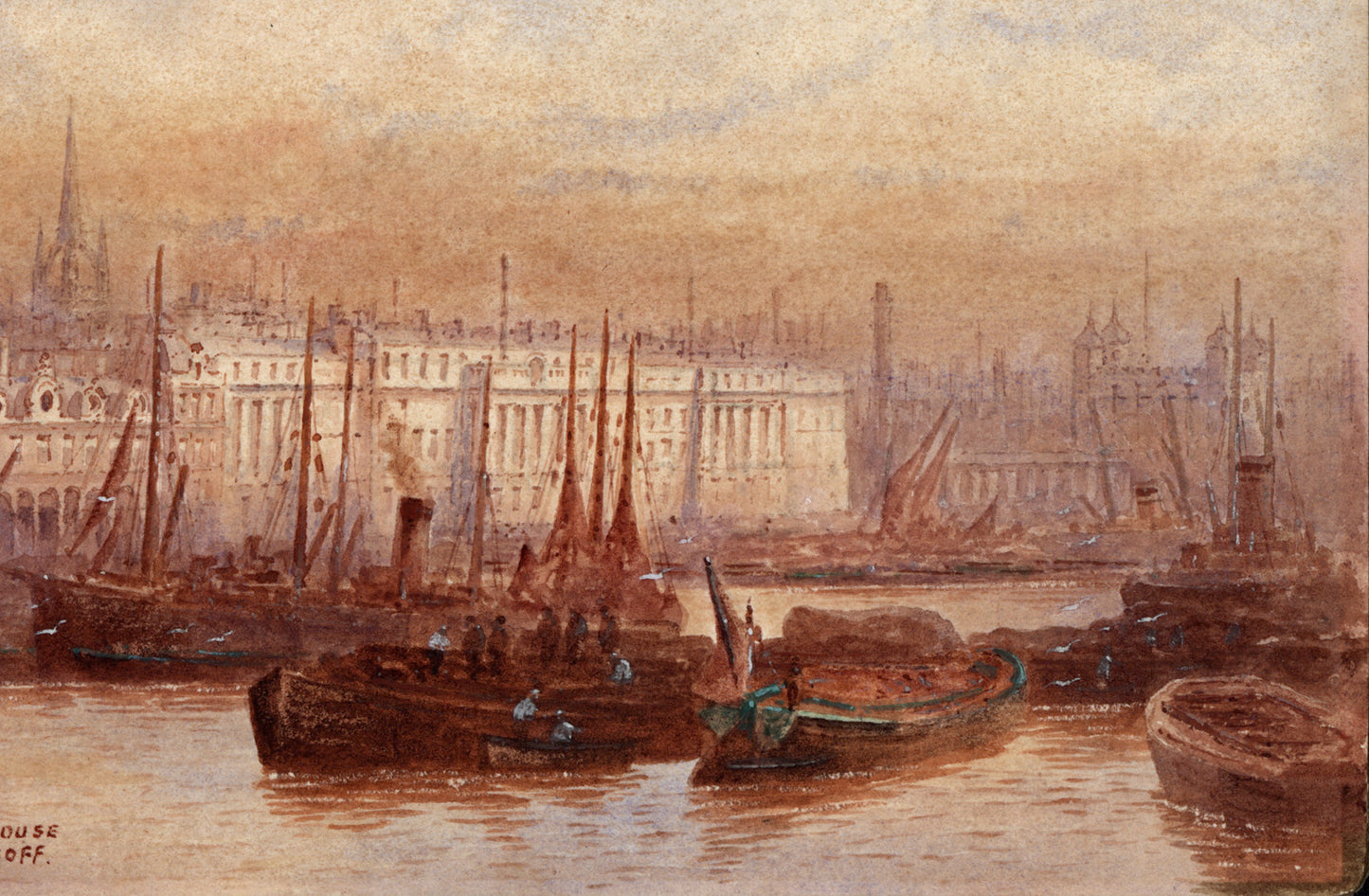 Frederick Edward Joseph Goff (1855-1931) Watercolour Painting - Off Custom House London - River Thames