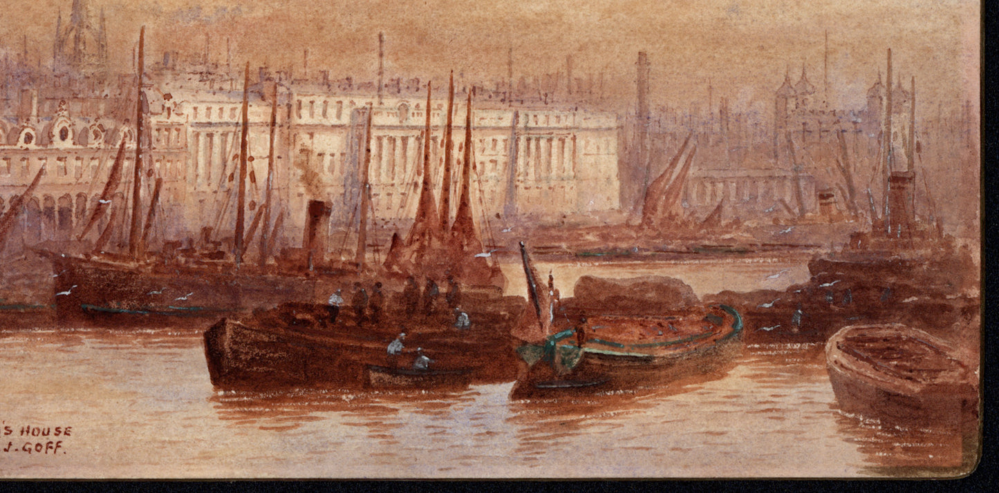 Frederick Edward Joseph Goff (1855-1931) Watercolour Painting - Off Custom House London - River Thames