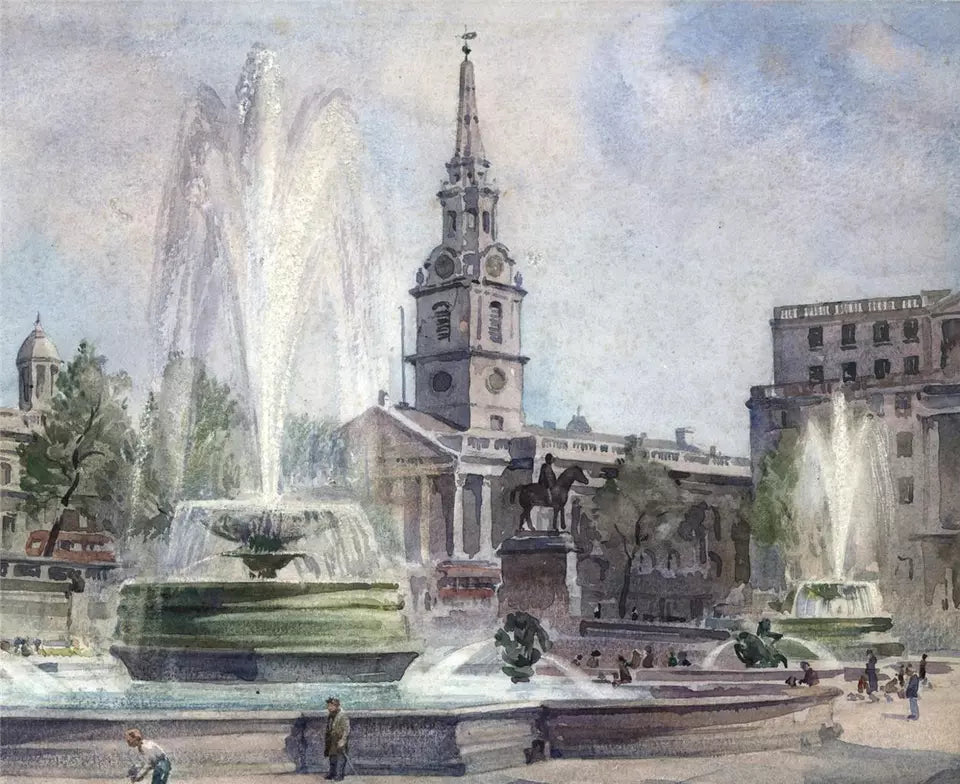George C. Cameron - Watercolour Painting - Trafalgar Square London - 20th Century
