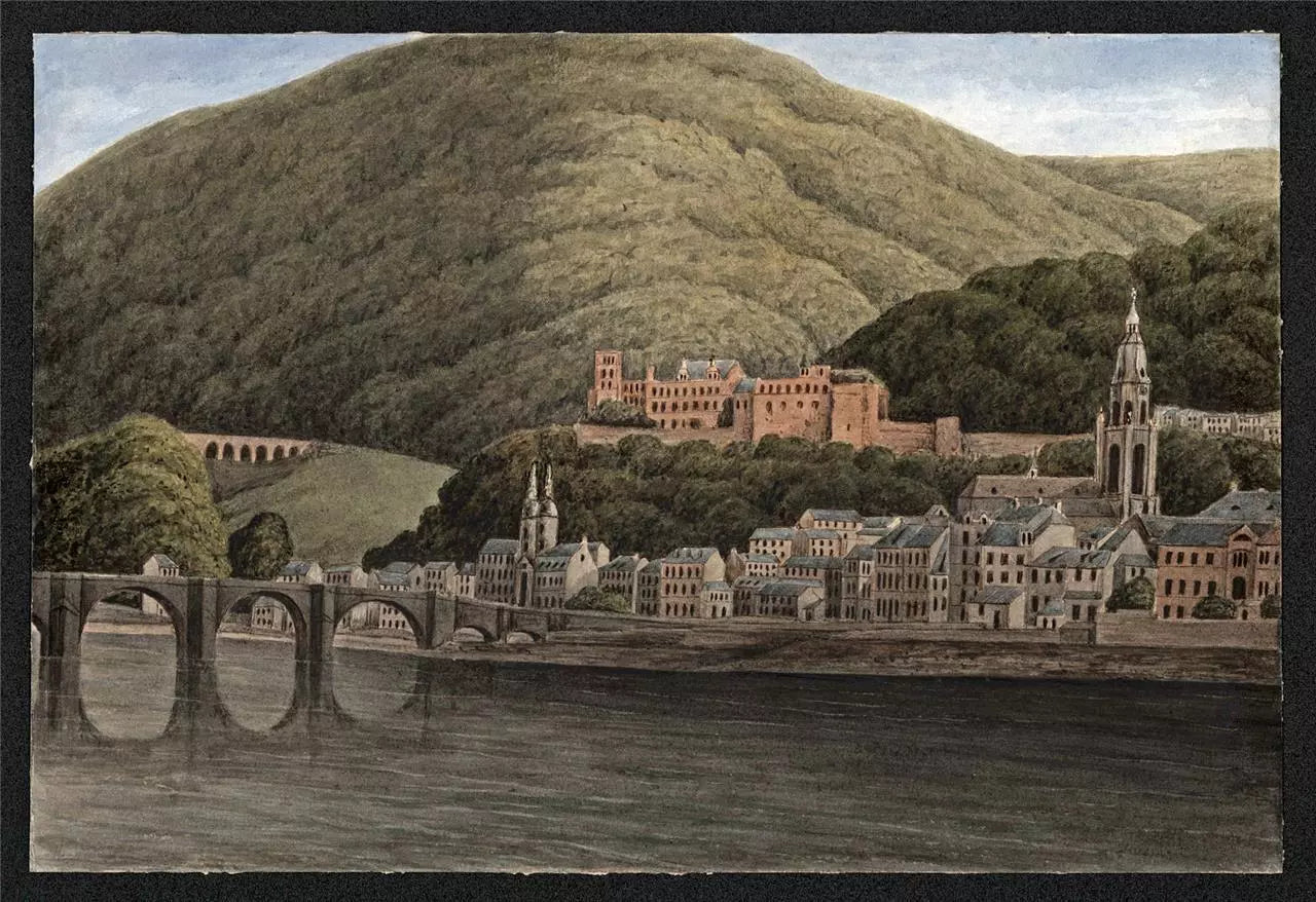 Heidelberg River Neckar - Germany Watercolour Painting 19th Century - Grand Tour