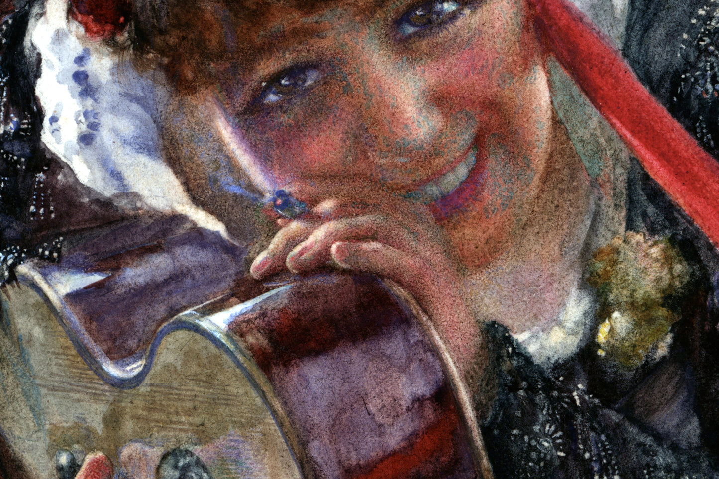 John Henry Henshall (1856-1928) Watercolour Painting Lady With Guitar 1892