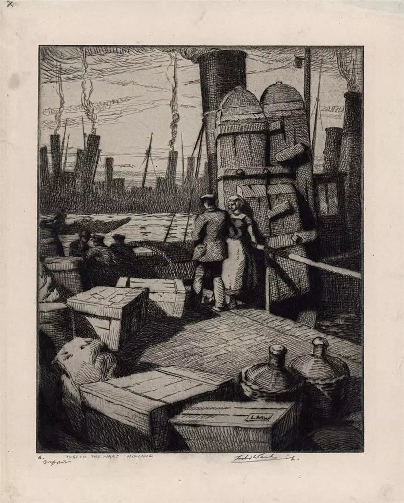 Leslie Moffat Ward (1888-1978) Signed Etching - Tugs on the Maas, Holland