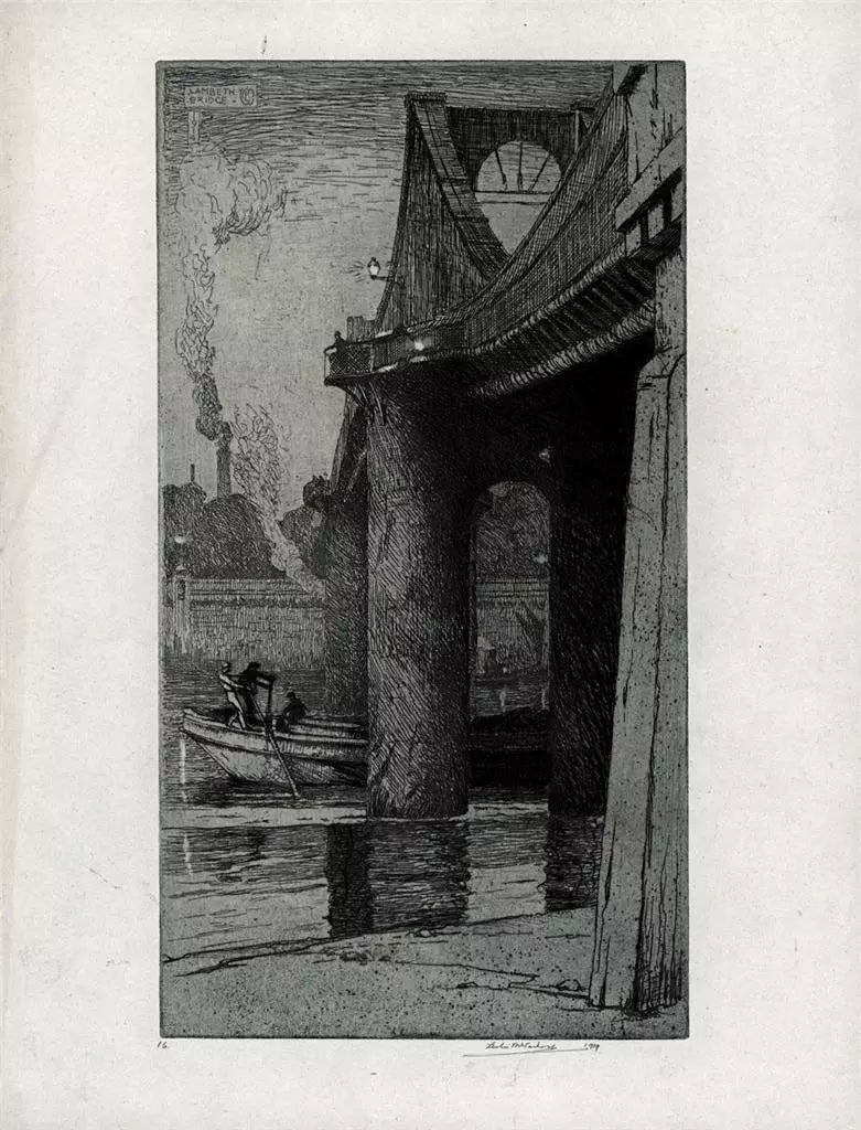 Leslie Moffat Ward (1888-1978) Signed Etching - Lambeth Bridge London - 1919