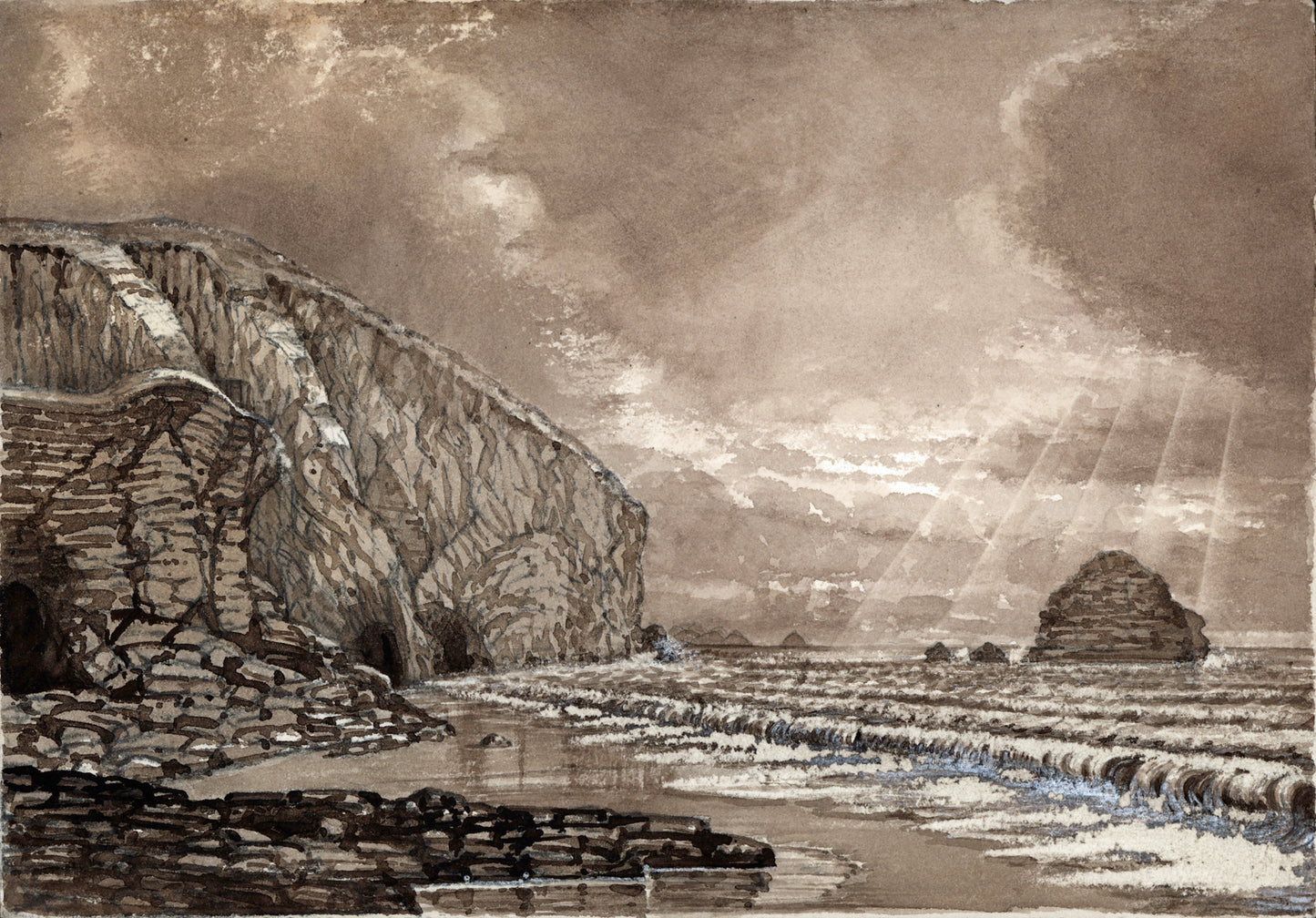 Trebarwith Cornwall 1879 - Watercolour Painting - 19th Century