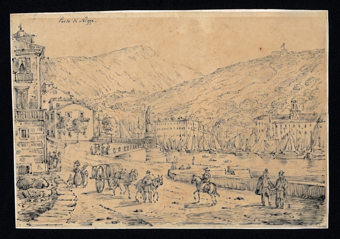 Antonio Senape (1788-1850) Pen & Ink Drawing - Porto di Nizza - Nice France