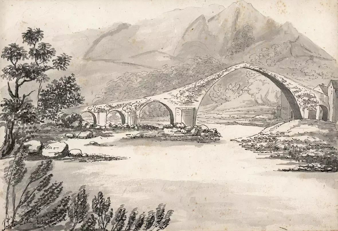 Elizabeth Campbell (1783-1861) Watercolour Painting - Ponte Della Maddalena Serchio Borgo A Mozzano - Italy