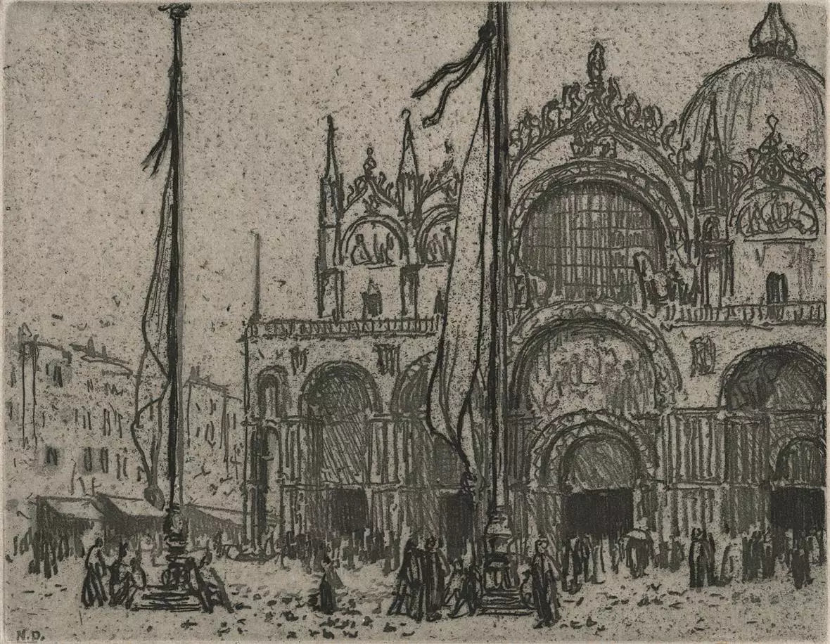 Nelson Ethelred Dawson (1859-1941) Pencil Signed Etching - Saint Mark's Basilica, Venice, Italy