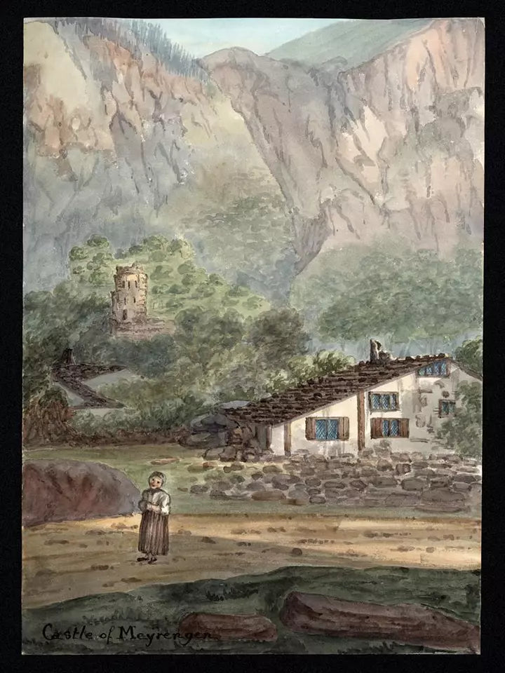 Elizabeth Campbell (1783-1861) Watercolour Painting - Castle of Meiringen, Switzerland