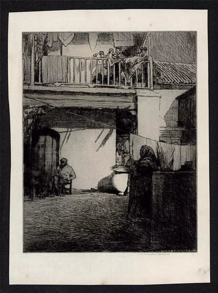 Mortimer Luddington Menpes - Signed Etching - Figures In Continental Courtyard