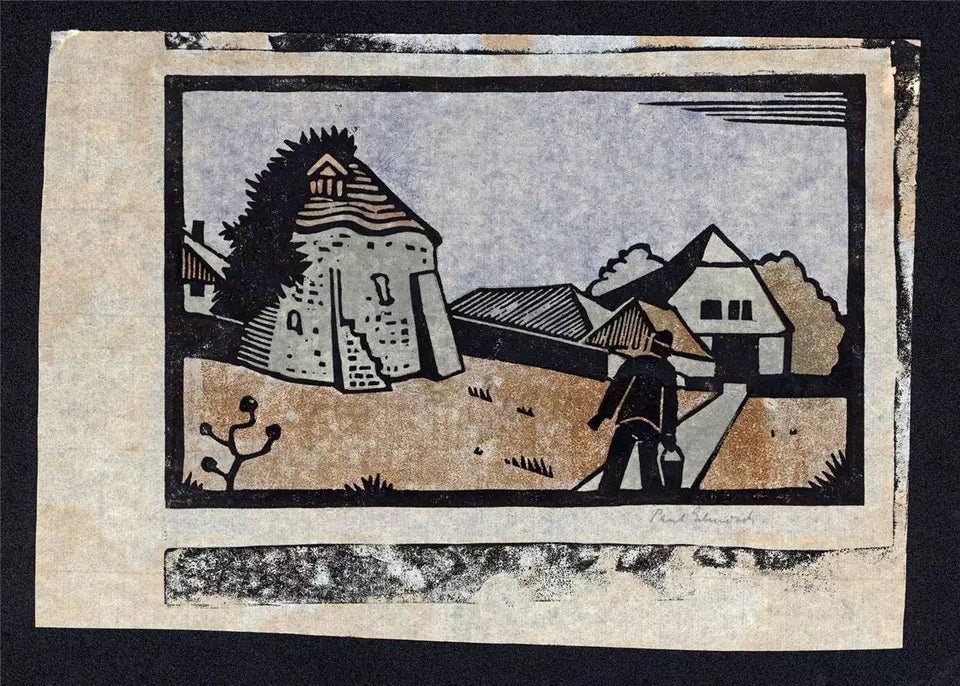Paul Edmonds (1873-1939) Pencil Signed Linocut - Figure In Landscape