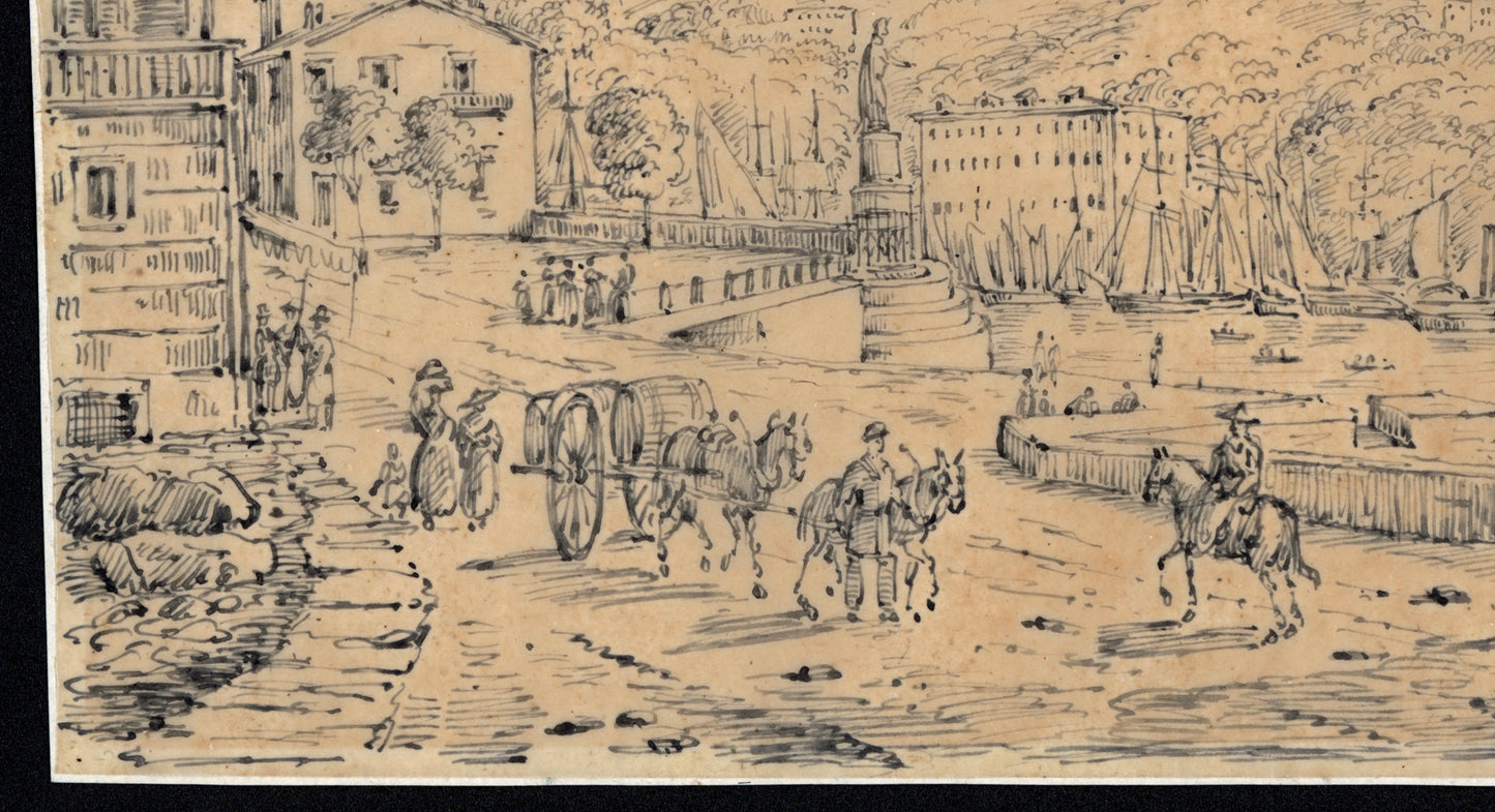 Antonio Senape (1788-1850) Pen & Ink Drawing - Porto di Nizza - Nice France