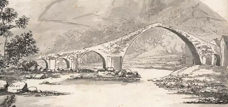 Elizabeth Campbell (1783-1861) Watercolour Painting - Ponte Della Maddalena Serchio Borgo A Mozzano - Italy