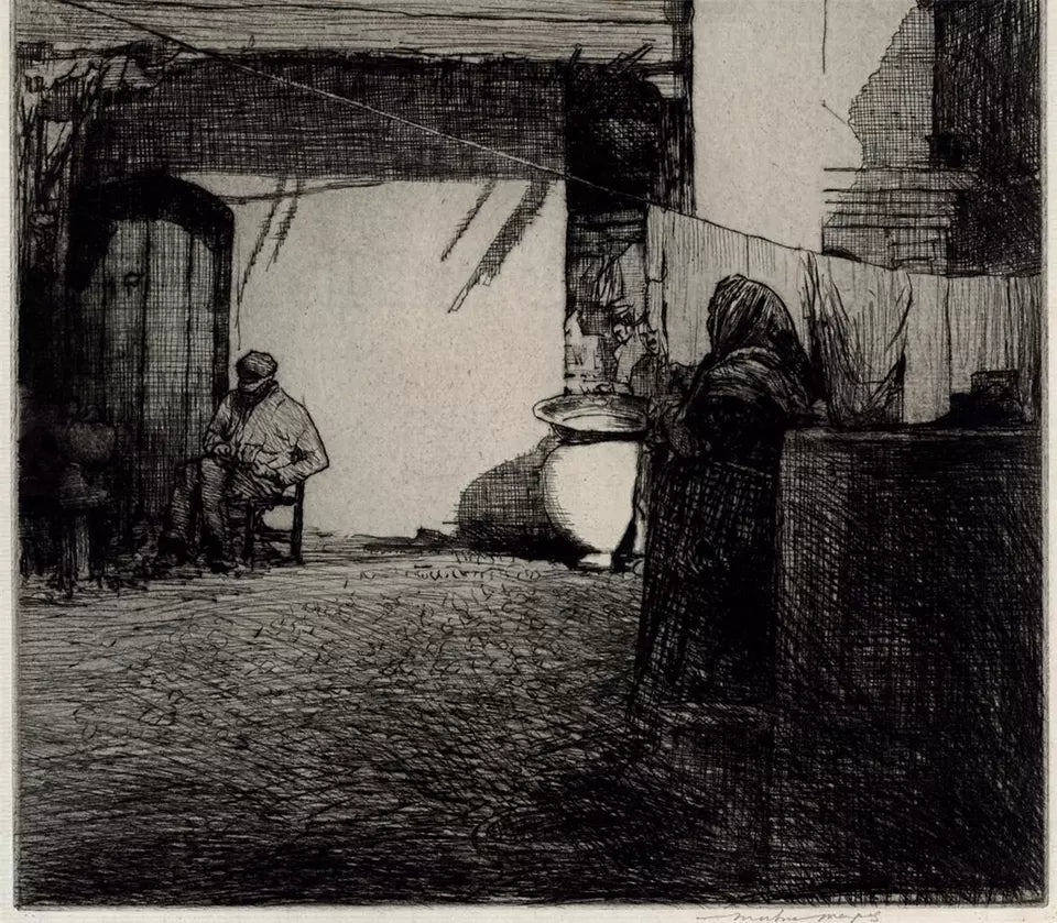 Mortimer Luddington Menpes - Signed Etching - Figures In Continental Courtyard
