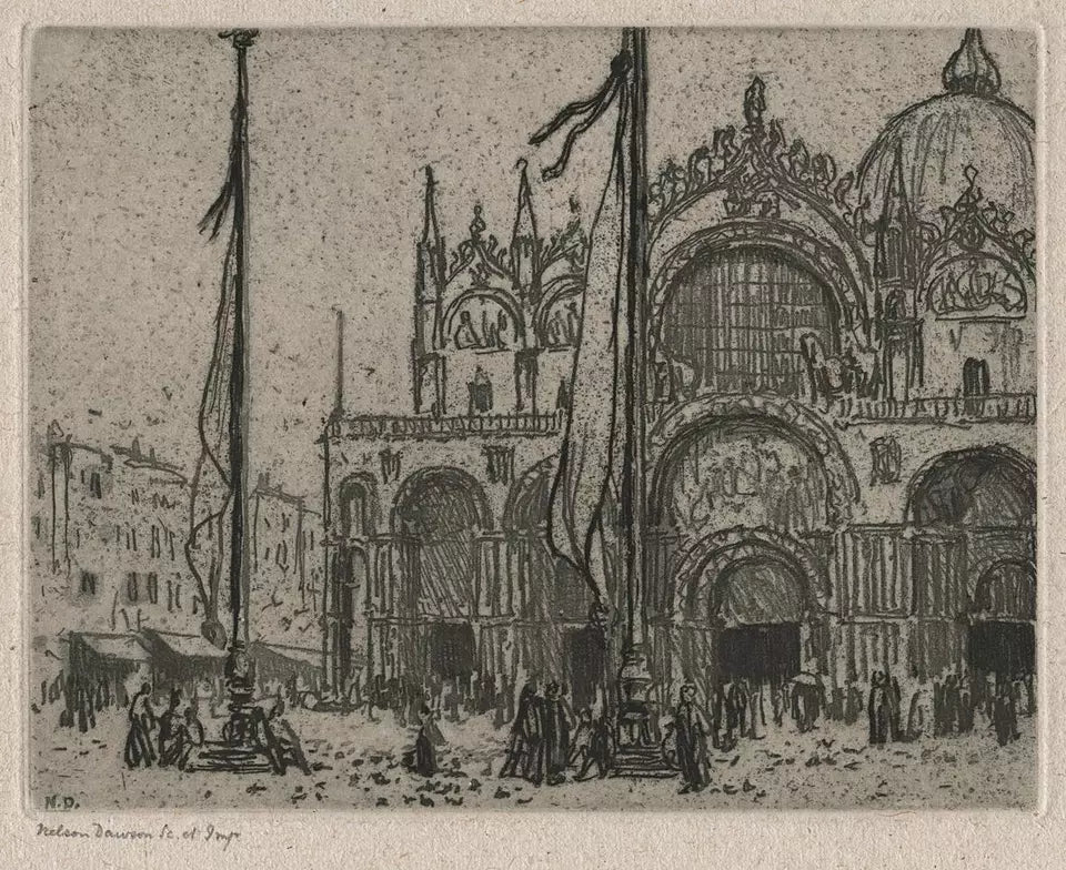 Nelson Ethelred Dawson (1859-1941) Pencil Signed Etching - Saint Mark's Basilica, Venice, Italy