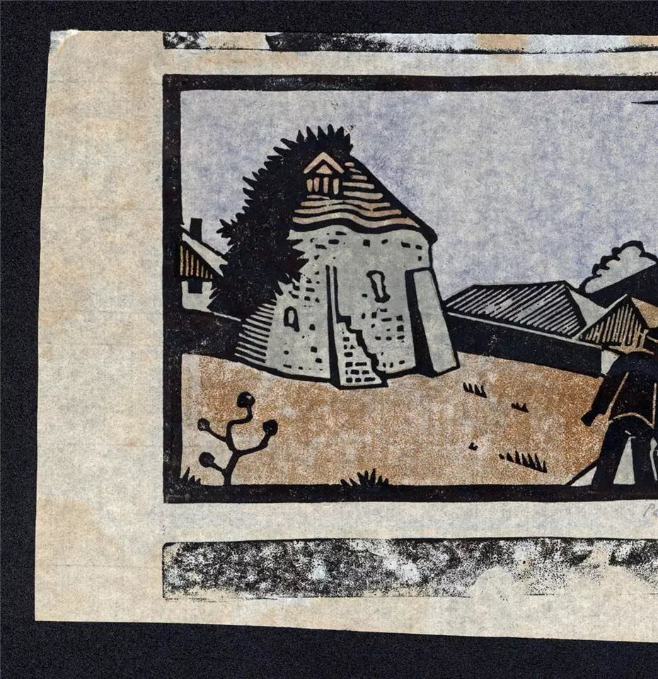 Paul Edmonds (1873-1939) Pencil Signed Linocut - Figure In Landscape