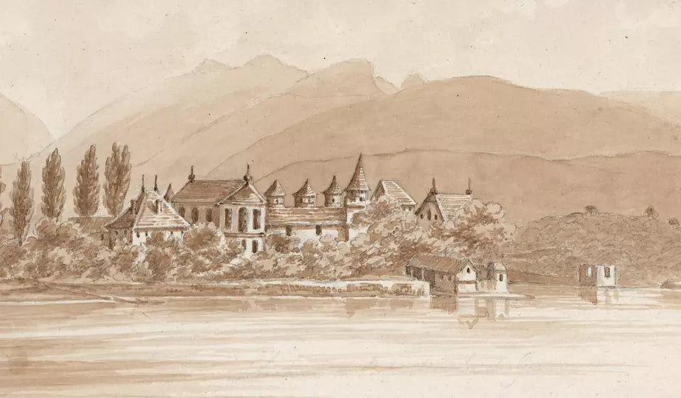 Elizabeth Campbell (1783-1861) Watercolour Painting - Chateau De Ripaille Lake Of Geneva Switzerland 1819