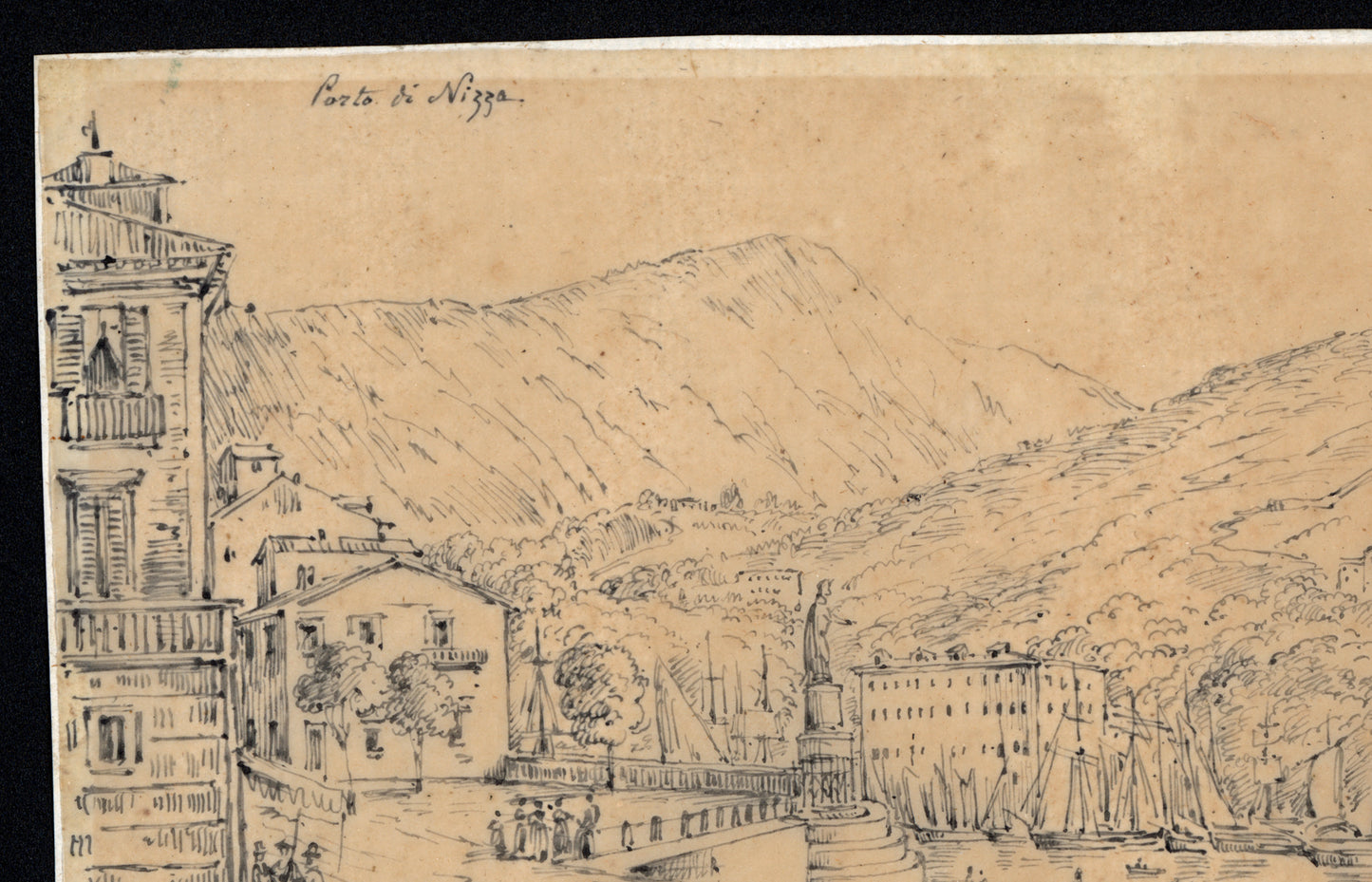 Antonio Senape (1788-1850) Pen & Ink Drawing - Porto di Nizza - Nice France