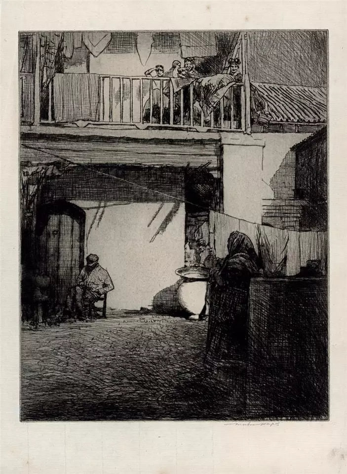 Mortimer Luddington Menpes - Signed Etching - Figures In Continental Courtyard