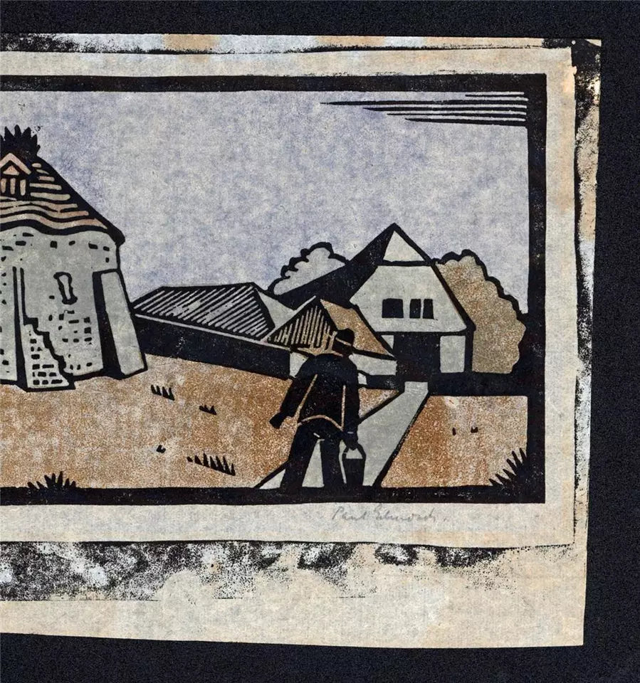 Paul Edmonds (1873-1939) Pencil Signed Linocut - Figure In Landscape
