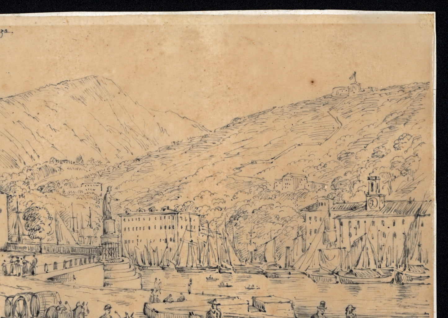 Antonio Senape (1788-1850) Pen & Ink Drawing - Porto di Nizza - Nice France