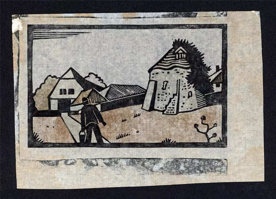 Paul Edmonds (1873-1939) Pencil Signed Linocut - Figure In Landscape