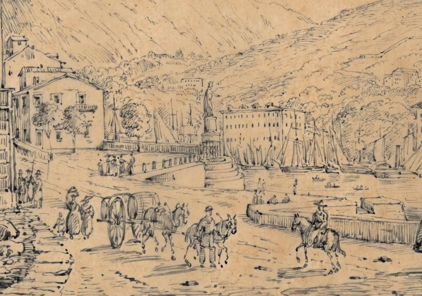 Antonio Senape (1788-1850) Pen & Ink Drawing - Porto di Nizza - Nice France