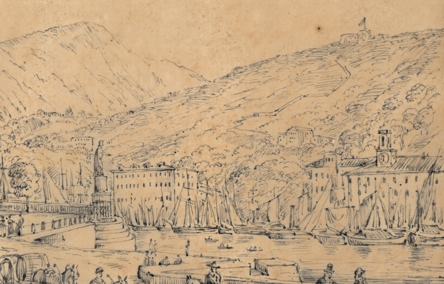 Antonio Senape (1788-1850) Pen & Ink Drawing - Porto di Nizza - Nice France