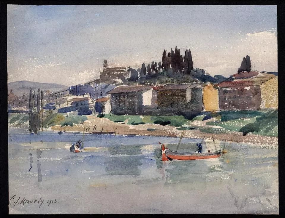Cedric J. Kennedy (1898-1968) Watercolour Painting - On The Arno Florence Italy