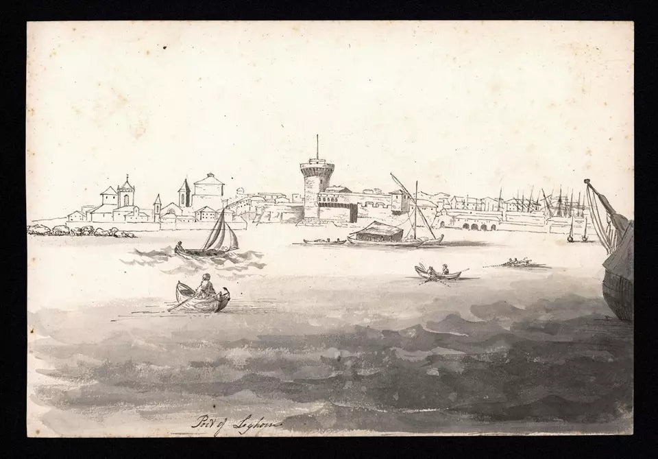 Elizabeth Campbell (1783-1861) Watercolour Painting - Port of Leghorn Livorno Italy