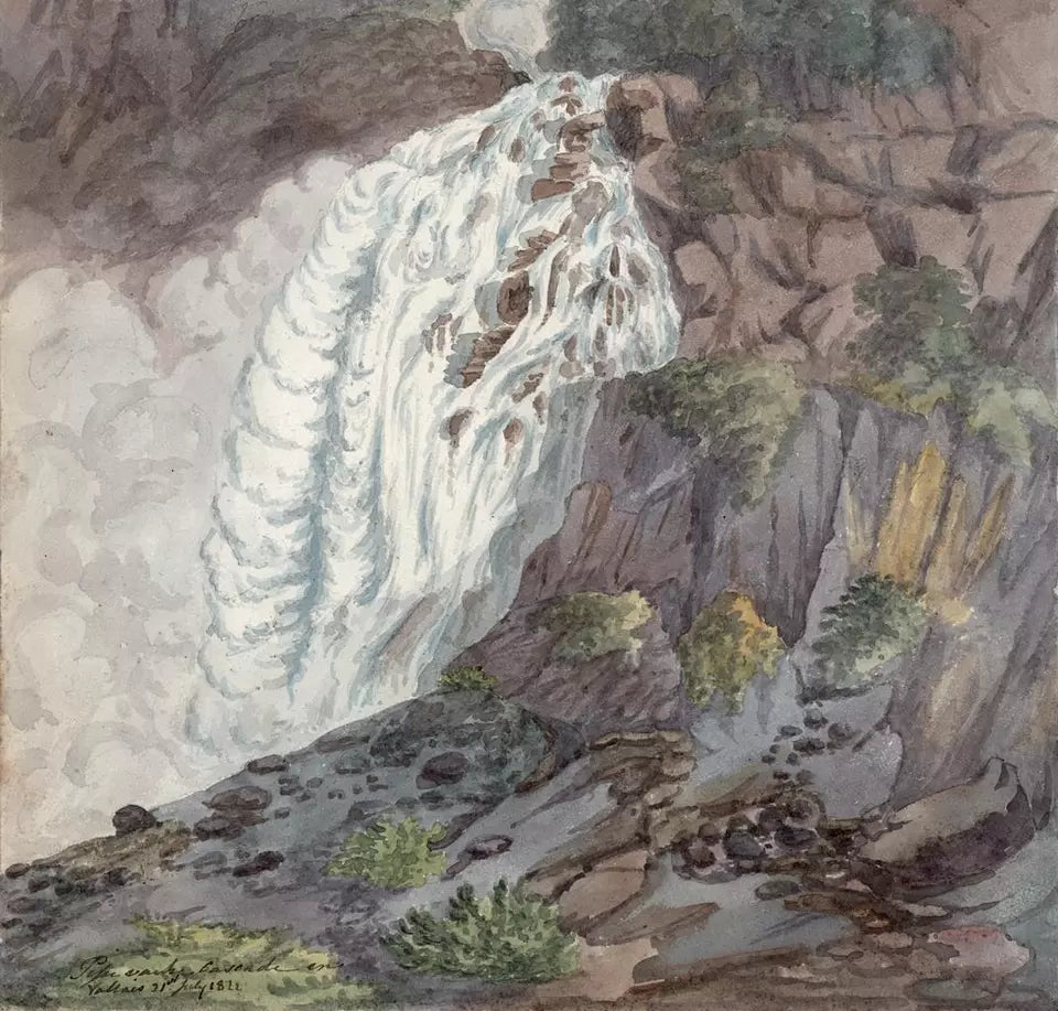 Elizabeth Campbell (1783-1861) Watercolour Painting - Pissevache Waterfall Valais Switzerland 1822
