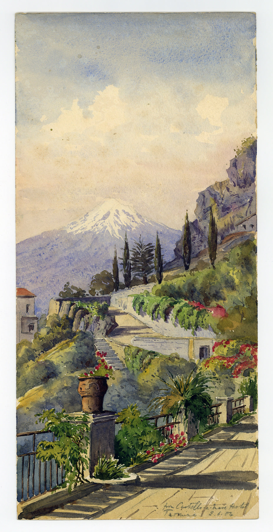 Arthur Herbert Hussey (1863-1923) Watercolour Painting Taormina Italy 1904