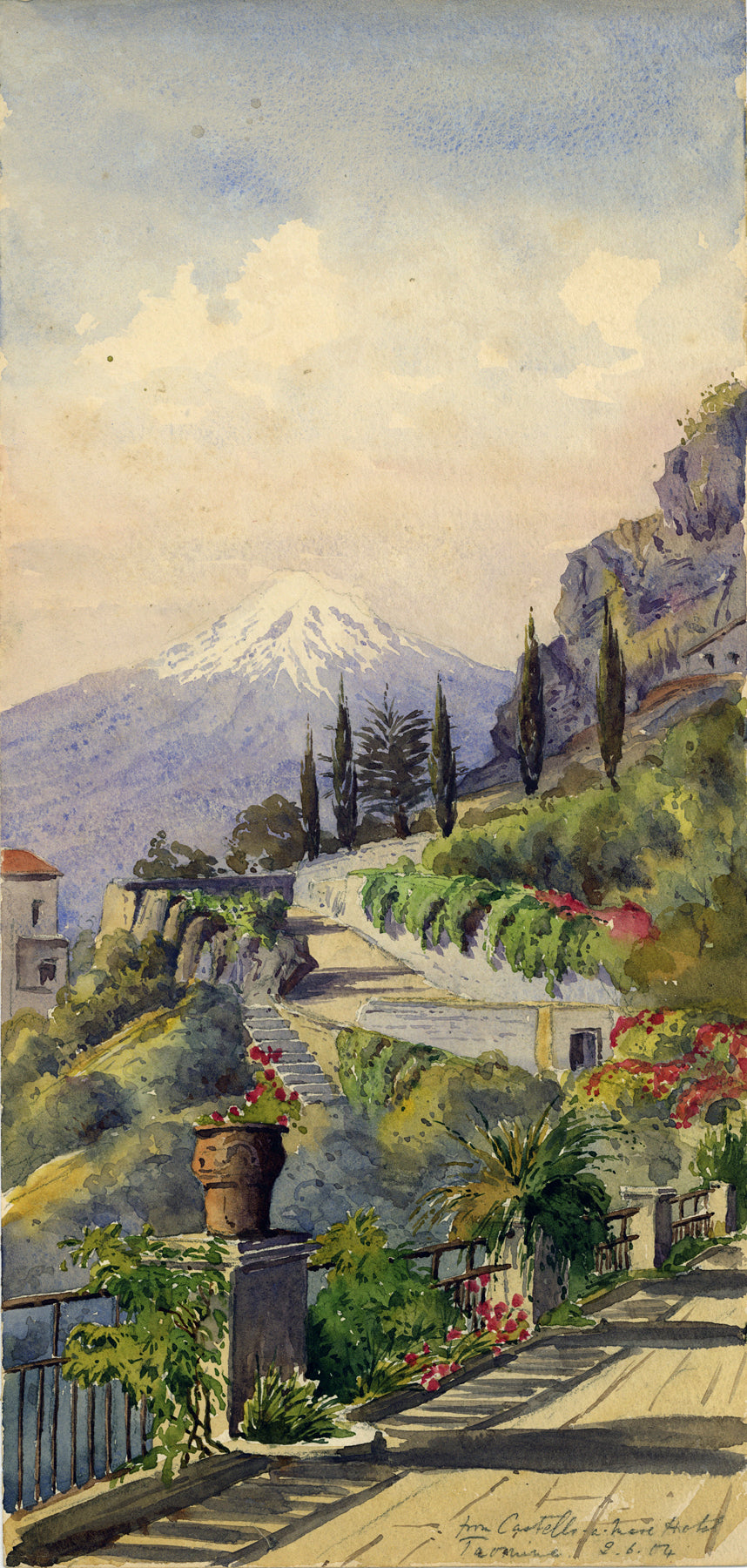 Arthur Herbert Hussey (1863-1923) Watercolour Painting Taormina Italy 1904