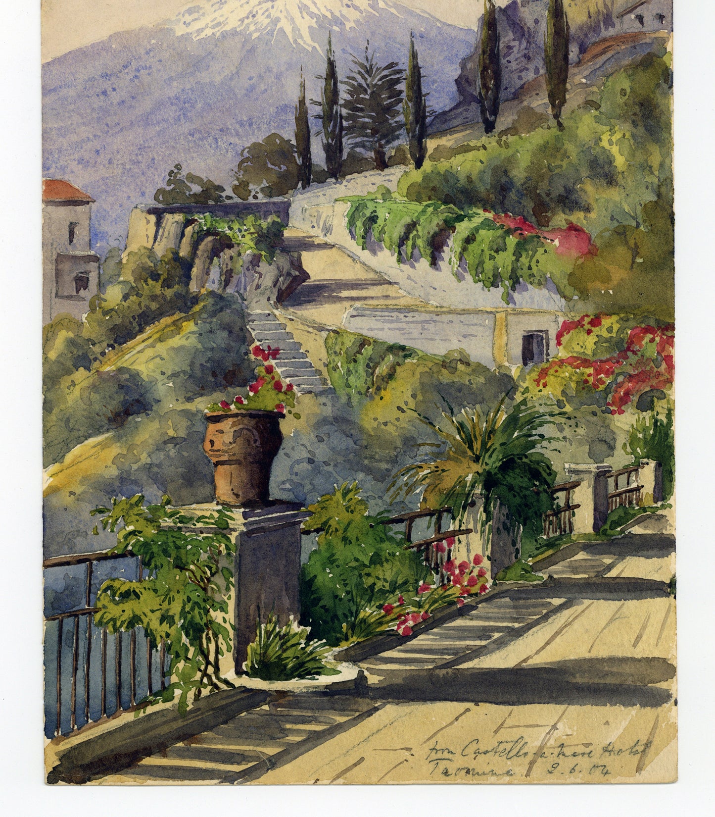 Arthur Herbert Hussey (1863-1923) Watercolour Painting Taormina Italy 1904