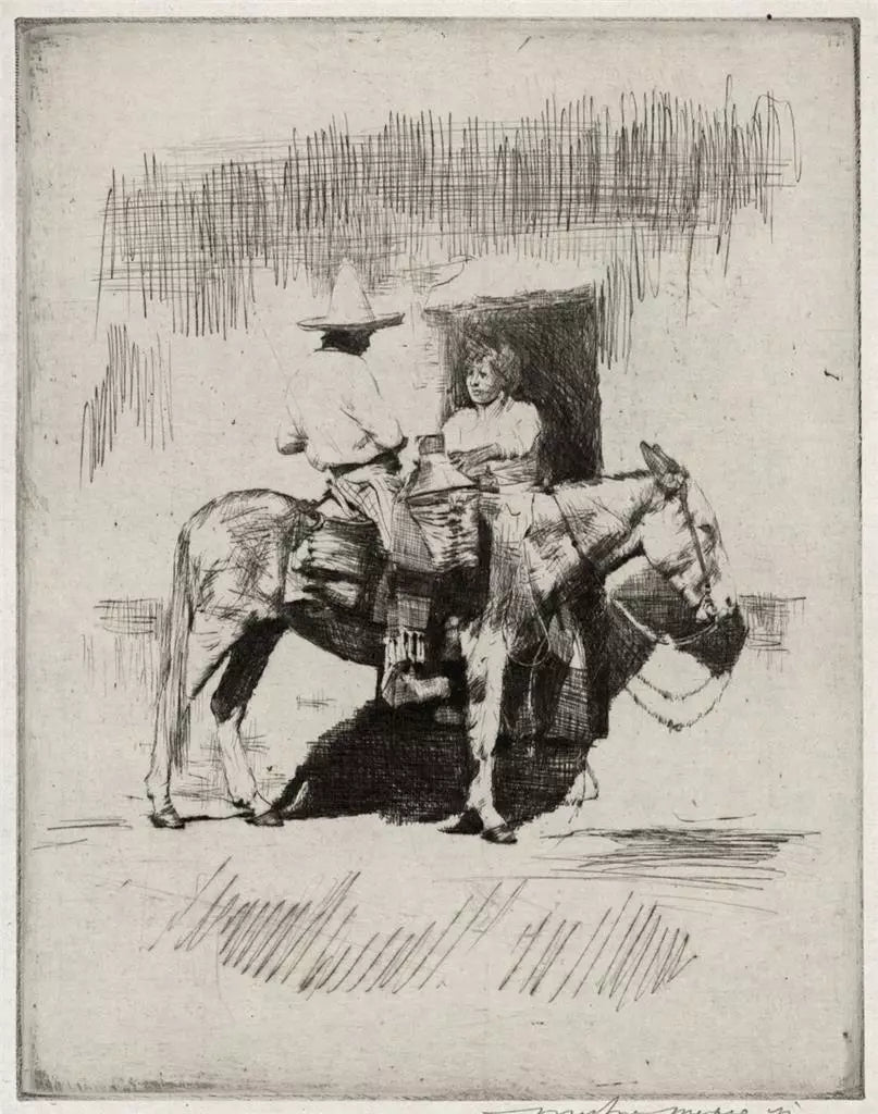 Mortimer Luddington Menpes (1855-1938) Signed Etching - Man On Donkey Mexico