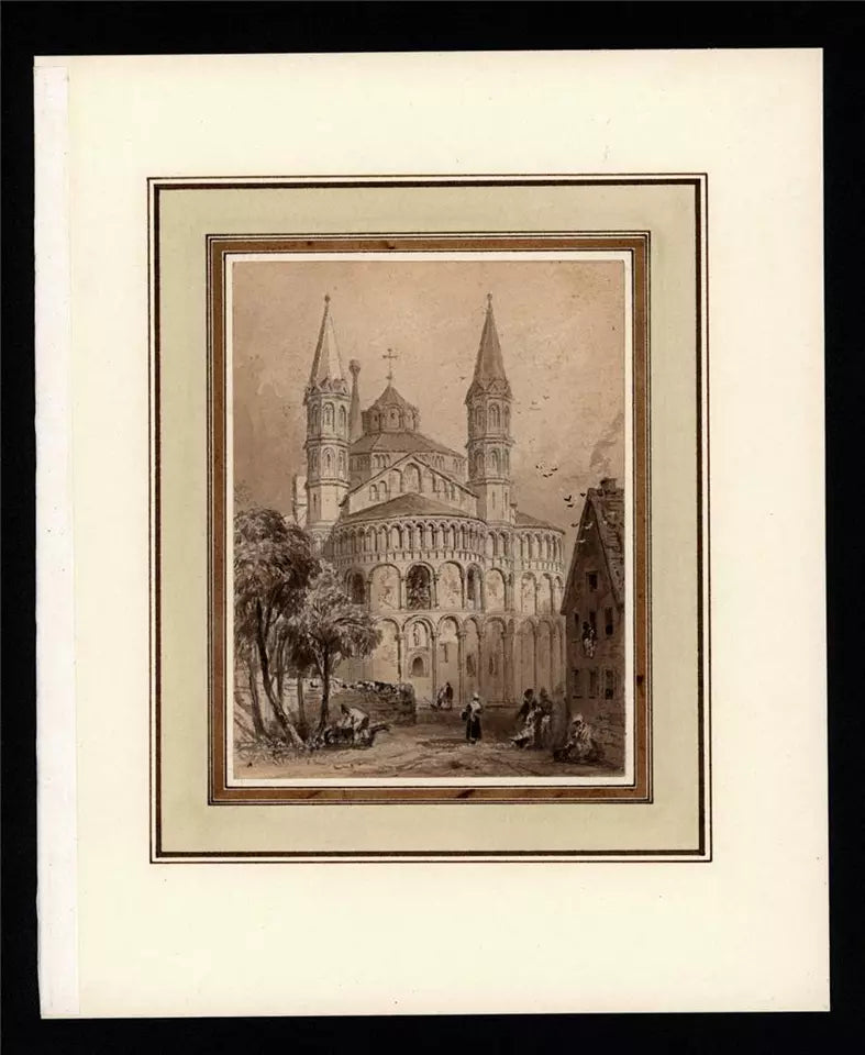 Basilica Of The Holy Apostles Cologne Germany - Watercolour Painting - 19th Century