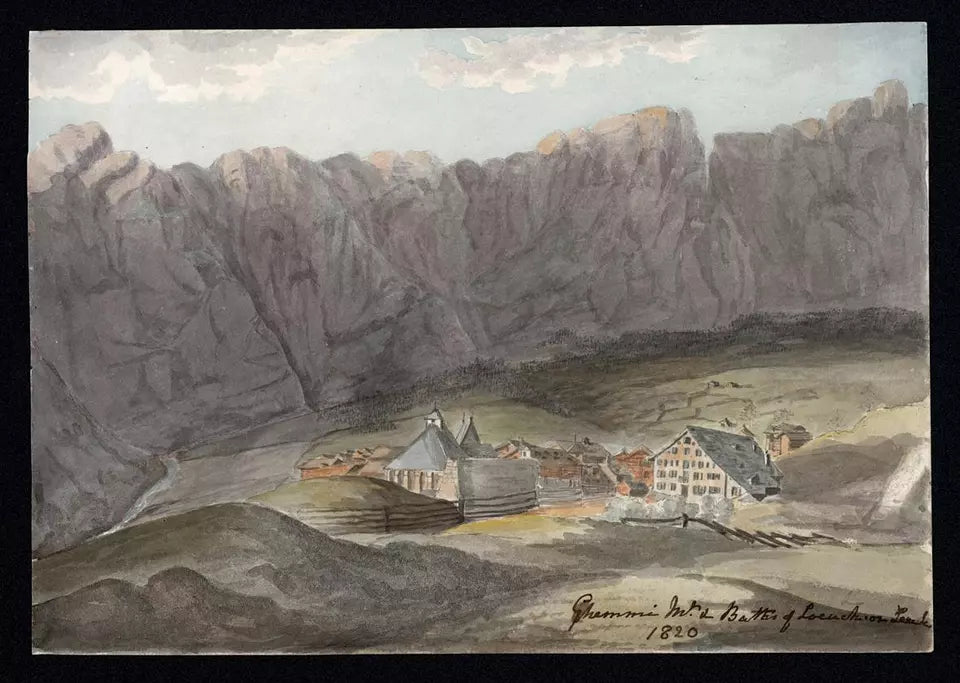 Elizabeth Campbell (1783-1861) Watercolour Painting - Mount Ghemmi, Baths of Louesch, Valais Switzerland 1820