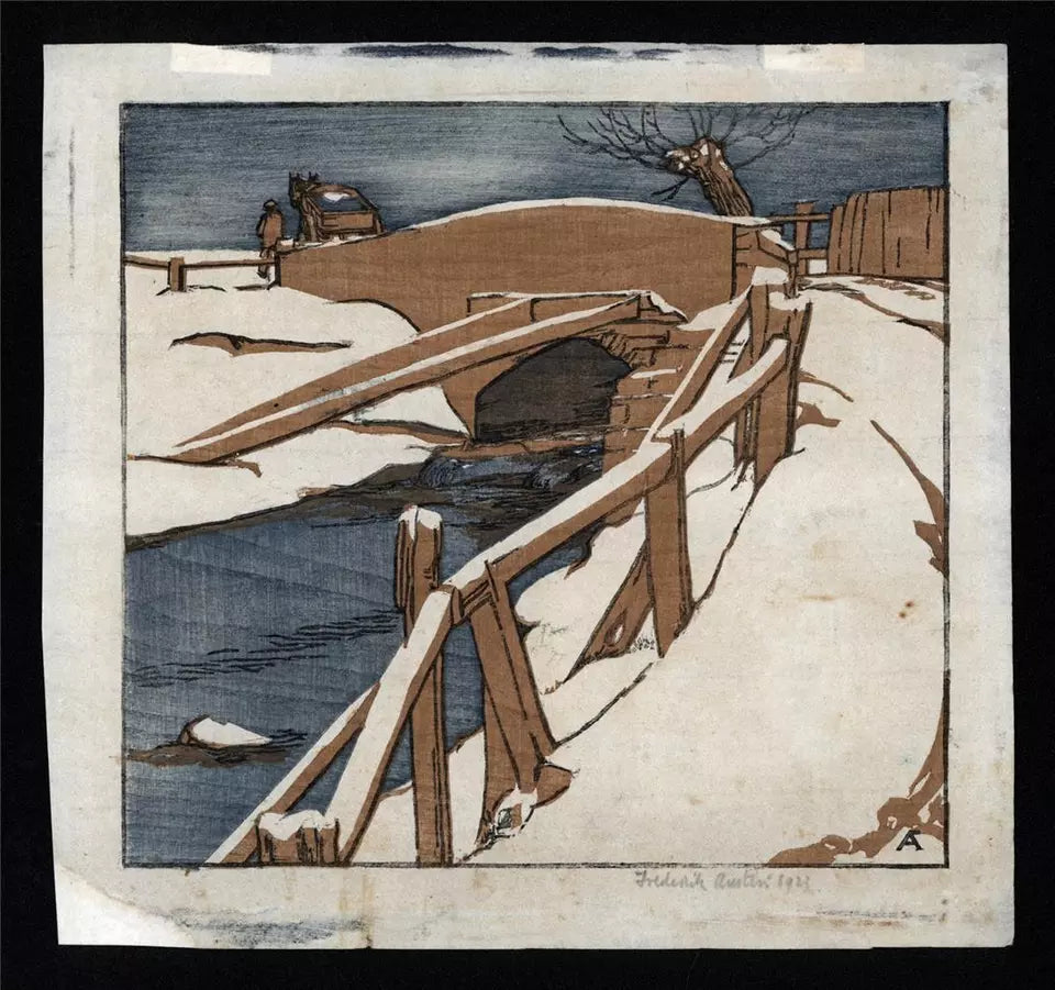 Frederick George Austin (1902-1990) Pencil Signed Woodcut - 1923 Winter Scene