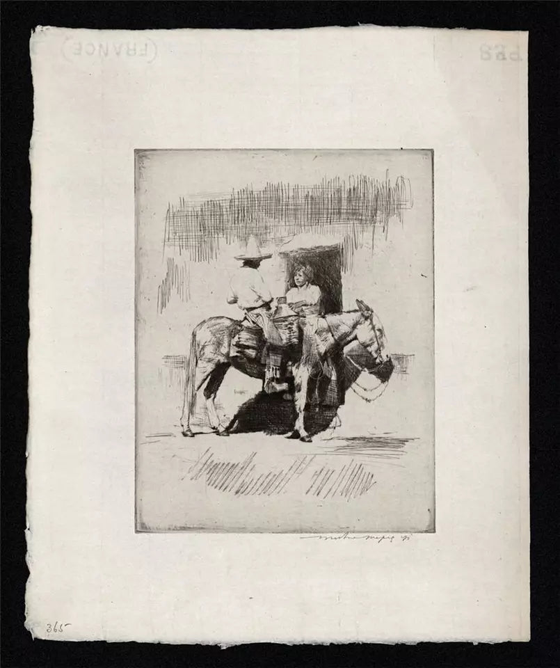 Mortimer Luddington Menpes (1855-1938) Signed Etching - Man On Donkey Mexico