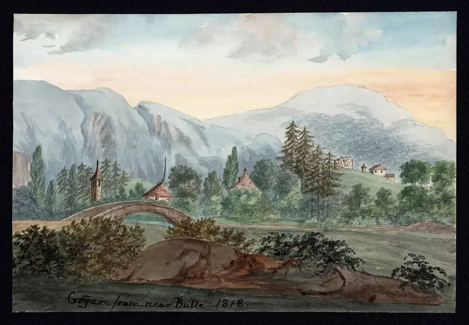 Elizabeth Campbell (1783-1861) Watercolour Painting - Gruyeres From Near Bulle Switzerland 1818