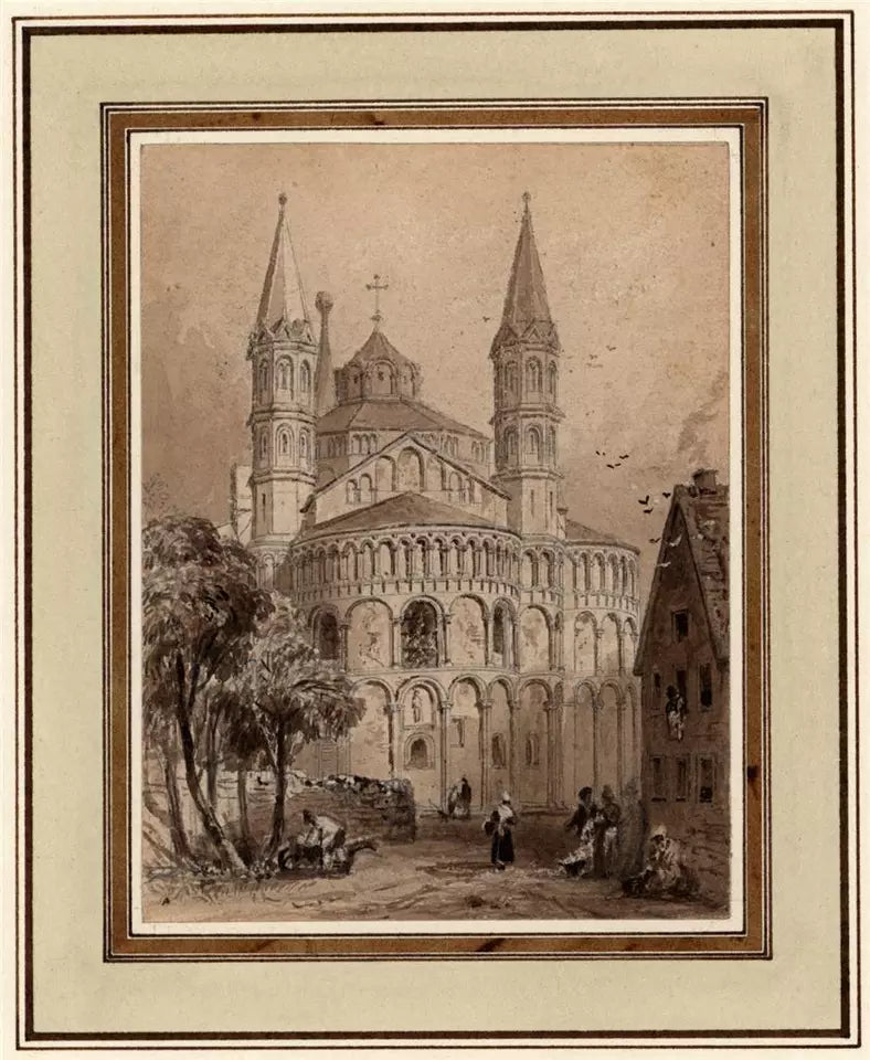Basilica Of The Holy Apostles Cologne Germany - Watercolour Painting - 19th Century