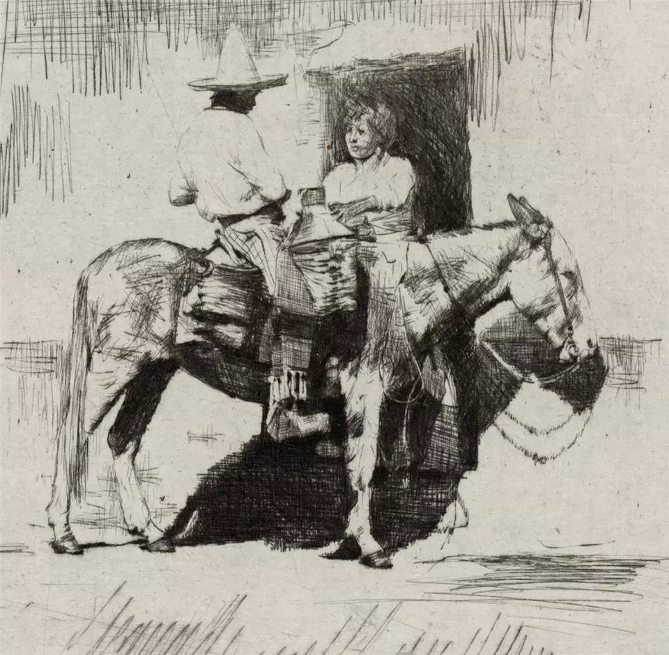 Mortimer Luddington Menpes (1855-1938) Signed Etching - Man On Donkey Mexico
