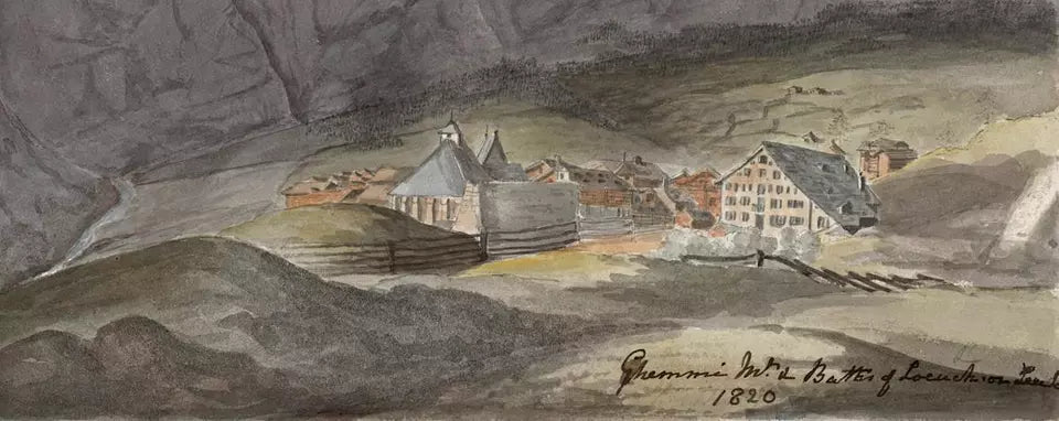 Elizabeth Campbell (1783-1861) Watercolour Painting - Mount Ghemmi, Baths of Louesch, Valais Switzerland 1820